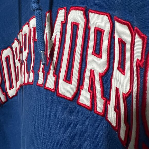 Robert Morris Hoodie Sweatshirt Vintage Y2K Mens Size XXL Blue Reverse Weave - Picture 5 of 10